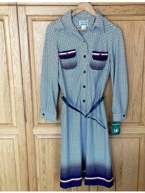 NWT Vintage Geometric Dress Blue/White/Red Various Sizes